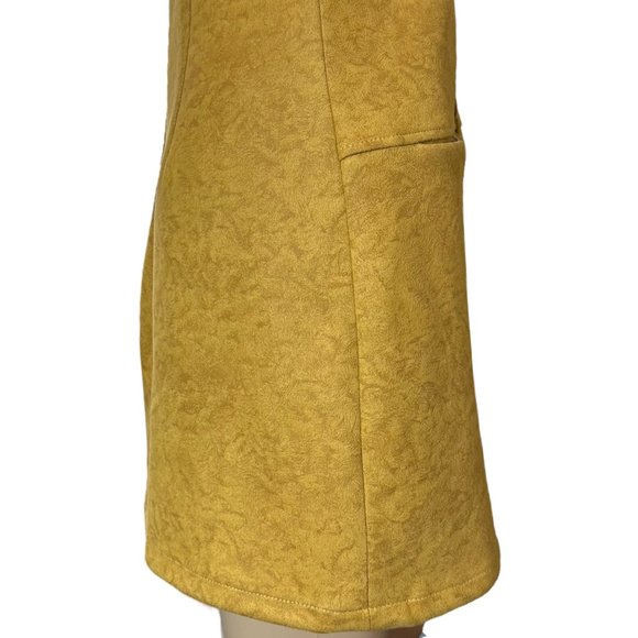 QA Shift Mini Dress Small S Yellow Sleeveless Pockets Velvet Stretch Slit Front - Picture 9 of 12